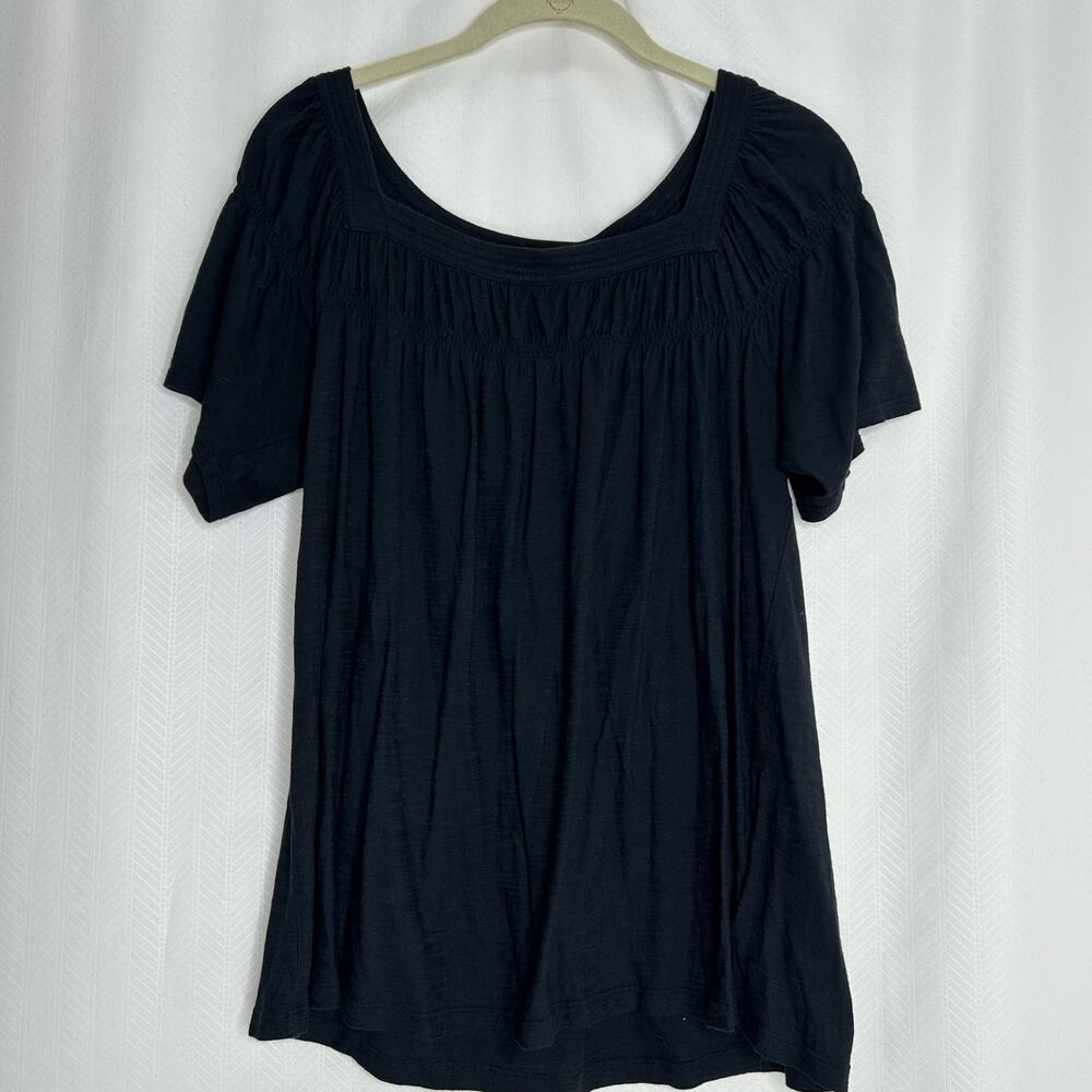 Anthropologie square neck blouse large black casual